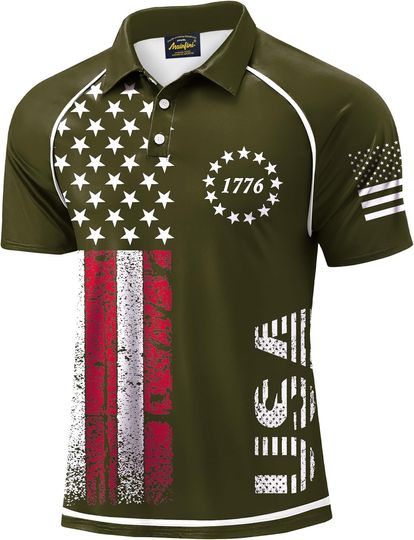 Discover Mainfini Men's Short Sleeve Golf Polo Shirt UPF 50+ Patriotic American Graphic