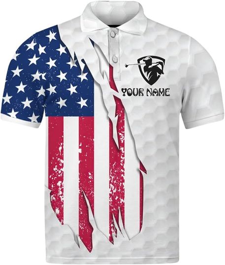 Discover Custom American Flag Golf Polo Shirt for Men, Personalized Name Sports Polo