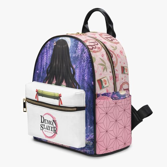 Discover Pink Anime Backpack Slayer Floral Girl Illustration Daypack  Kawaii Travel Bag