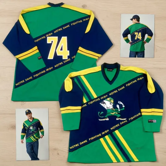 Discover RARE VTG 1990s ND Fighting Irish NCAA #74 Hockey Jersey by CMP — Size XL
