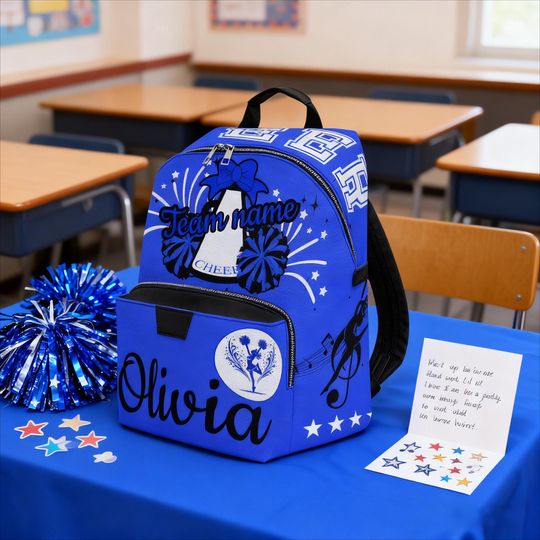 Personalized Cheer Backpack, Cheerleading School Backpack, PU Leather Bag