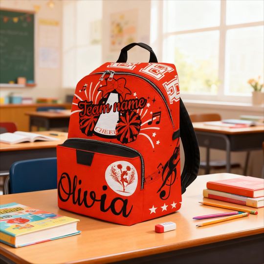 Personalized Cheer Backpack, Waterproof PU Leather, Custom Name & Team