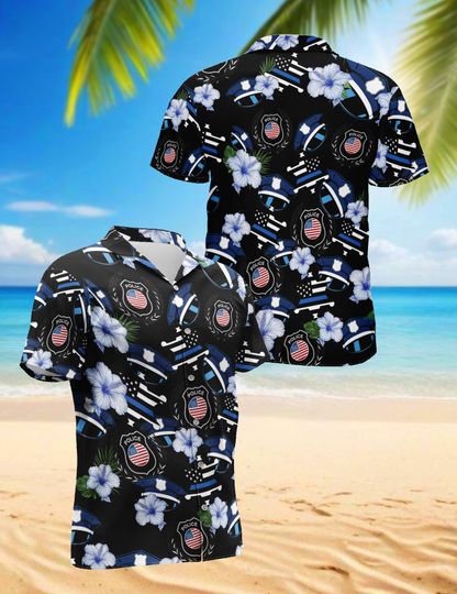 Police Hawaiian Shirt Blue Line Floral, Law Enforcement Aloha Shirt
