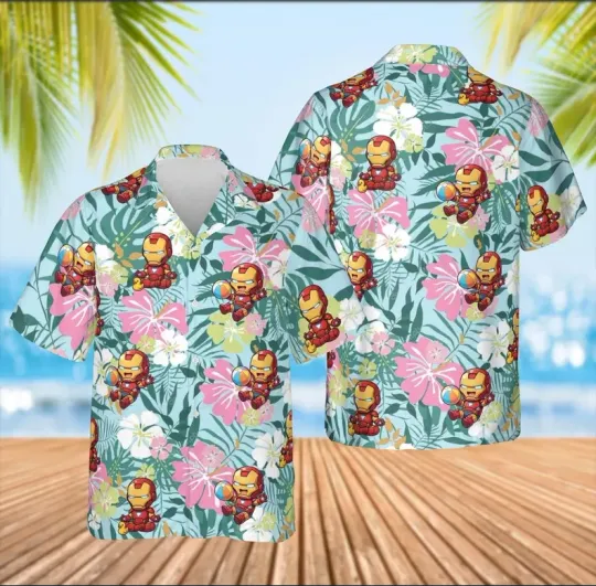 Discover Disney Marvel Superhero Tropical Iron Man Beach Party Summer Trip Hawaiian Shirt