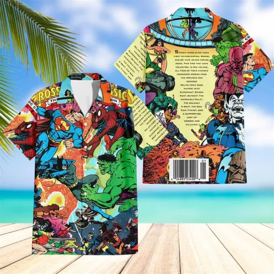 Discover Marvel Dc Crossover Characters Classic Comic Art Summer Aloha Hawaiian Shirt