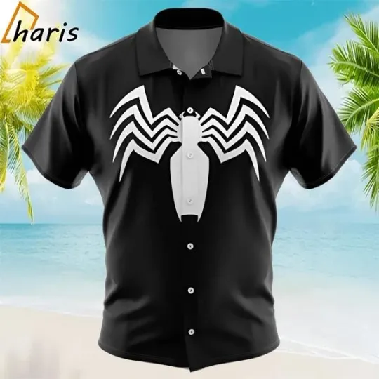 Discover Marvel Venom Logo Comics Black Summer Aloha Hawaiian Shirt