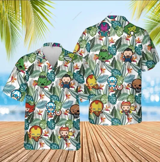 Discover Marvel Avengers Cute Chibi Green Leaves Beach Summer Aloha Hawaiian Shirt