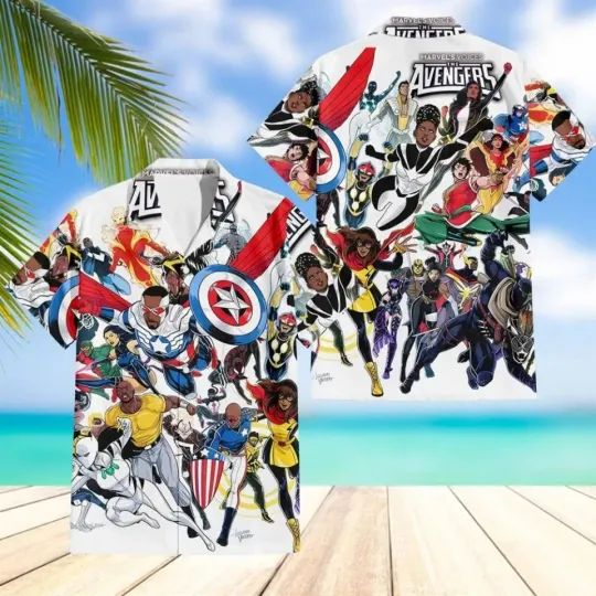 Discover Marvel Vecchio Avengers Voices Hawaiian Shirt Men Summer Aloha White Clothing