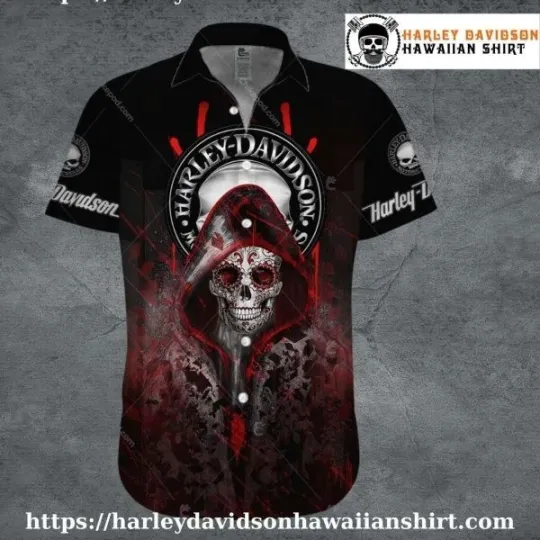 Red Skull Hood Harley Motor Racing Davidsonn Davidson Aloha Shirt for Men