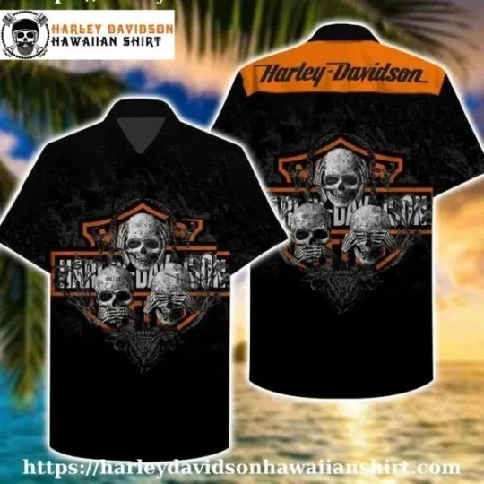 Discover Grunge Skull Trio Harley Motor Racing Davidsonn Davidson Aloha Shirt for Men