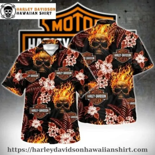 Discover Floral Flames Skull Harley Motor Racing Davidsonn Davidson Aloha Shirt Men