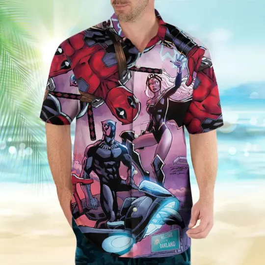 Marvel Deadpool Superhero Black Panther Storm Summer Aloha Hawaiian Shirt