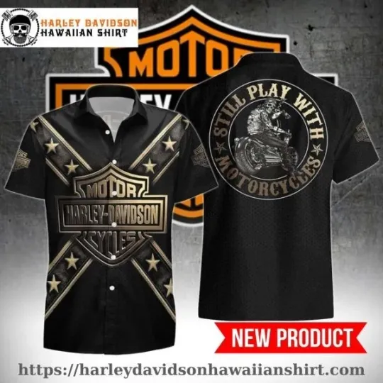 Discover Gold Stars Badge Harley Motor Racing Davidsonn Davidson Aloha Shirt