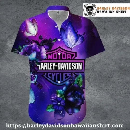 Discover Galaxy Butterfly and Rose Harley Motor Racing Davidsonn Davidson Aloha Shirt