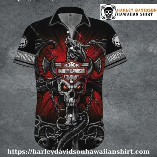 Discover Flaming Skull Blade Harley Motor Racing Davidsonn Davidson Hawaiian Shirt for Me
