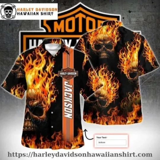 Discover Flaming Skull Harley Motor Racing Davidsonn Davidson Aloha Shirt for Men