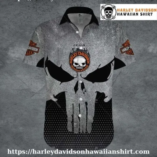 Discover Punisher Skull Fade Harley Motor Racing Davidsonn Davidson Aloha Shirt for Men