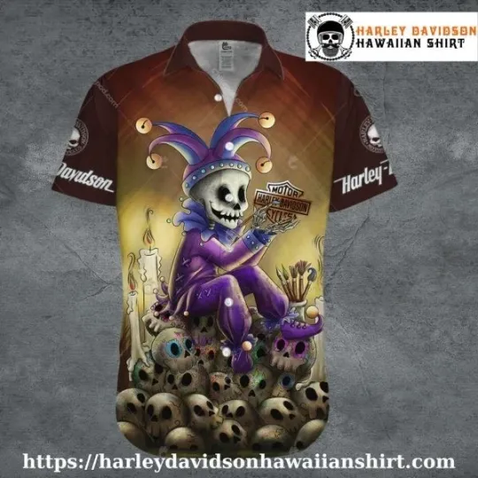 Discover Jester Skeleton Art Harley Motor Racing Davidsonn Davidson Hawaiian shirt for ki