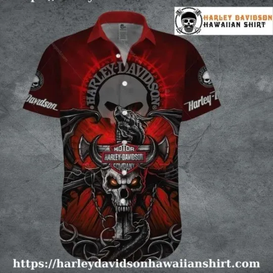 Discover Infernal Skull Axe Harley Motor Racing Davidsonn Davidson Aloha Shirt for Men