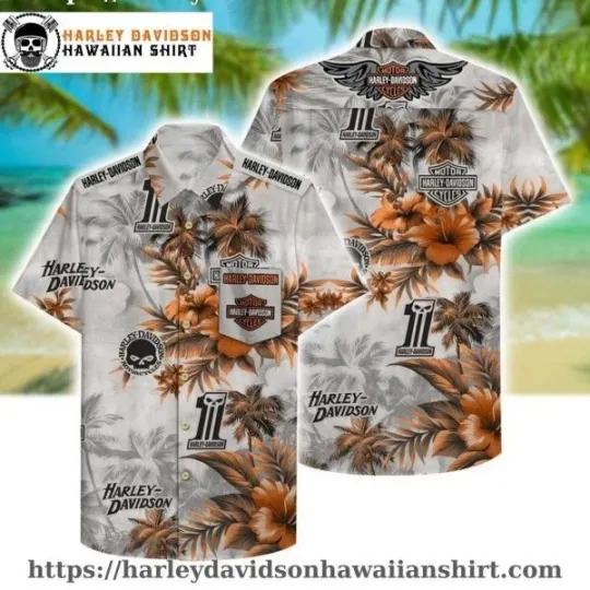 Discover Gray Orange Bloom Harley Motor Racing Davidsonn Davidson Aloha Shirt for Men