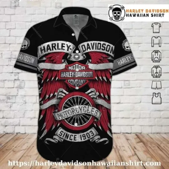 Discover Red Winged Wheel Harley Motor Racing Davidsonn Davidson Aloha Shirt for Men