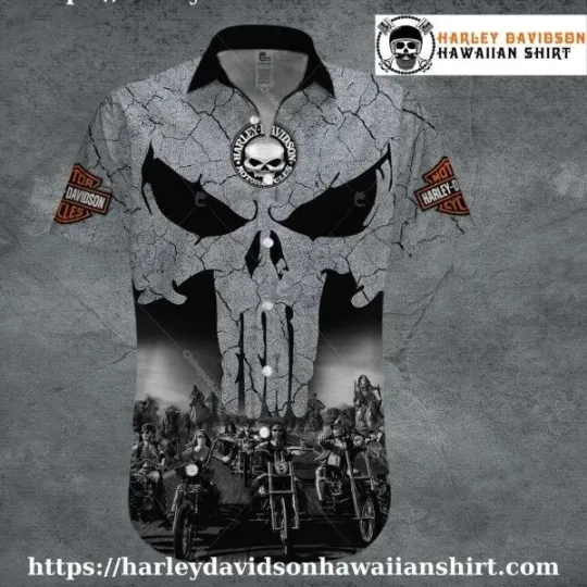 Discover Punisher Skull Riders Harley Motor Racing Davidsonn Davidson Hawaiian Shirt