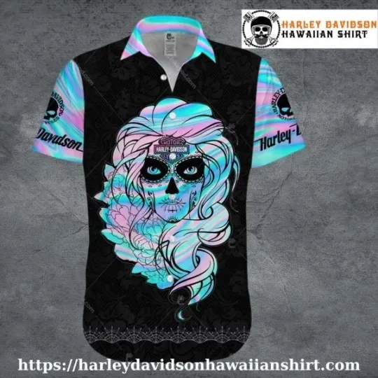 Discover Neon Sugar Skull Harley Motor Racing Davidsonn Davidson Aloha Shirt for Women