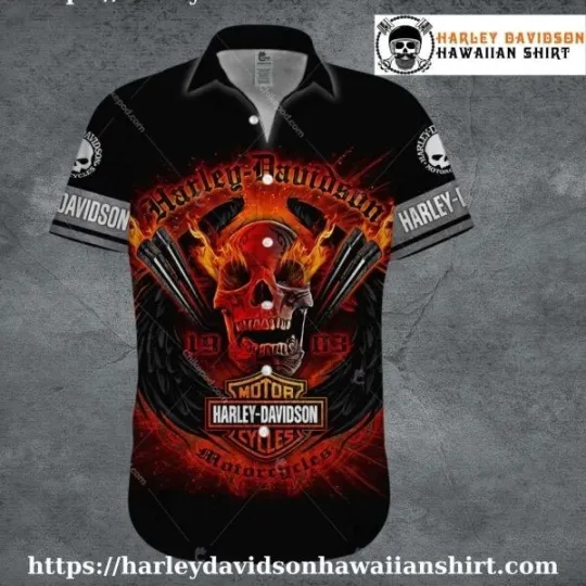 Discover Flaming Skull Guns Harley Motor Racing Davidsonn Davidson Aloha Shirt Men