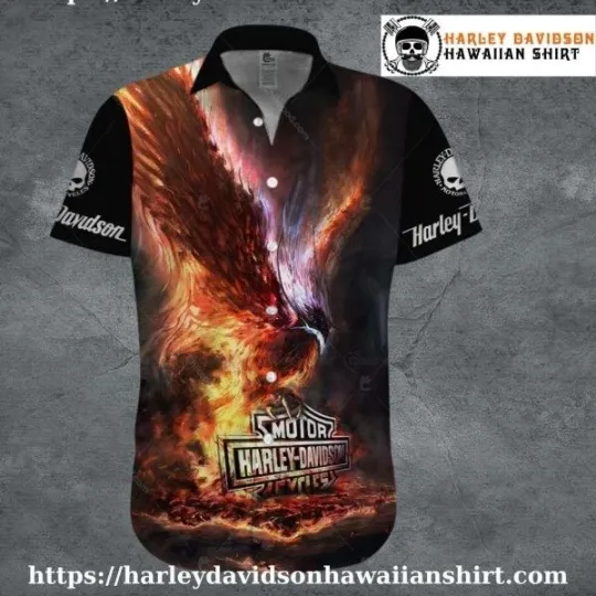Discover Fiery Phoenix Harley Motor Racing Davidsonn Davidson Aloha Shirt for Men