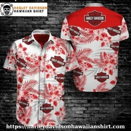 Discover Red Floral Classic Harley Motor Racing Davidsonn Davidson Hawaiian Shirt for Men