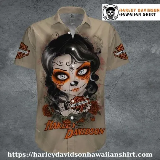 Discover Orange-Eyed Skull Girl Harley Motor Racing Davidsonn Davidson Hawaiian Shirt Wom