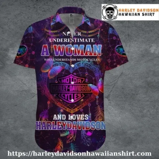 Discover Never Underestimate Her Harley Motor Racing Davidsonn Davidson Hawaiian Shirt