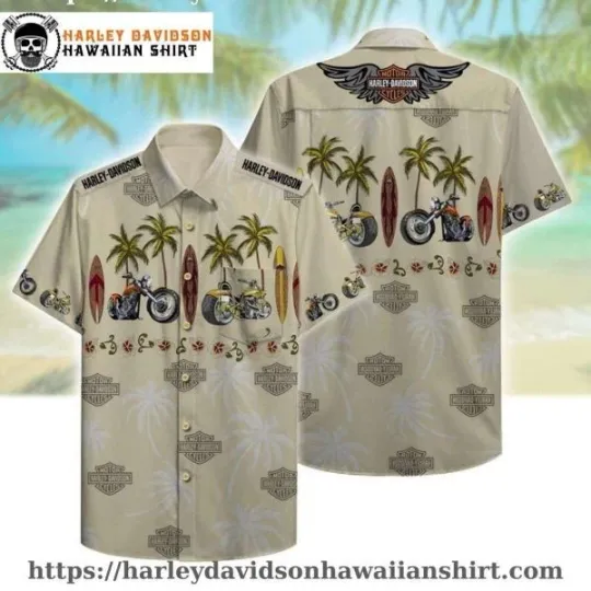 Discover Palm Trees and Choppers Harley Motor Racing Davidsonn Davidson Aloha Shirt for M
