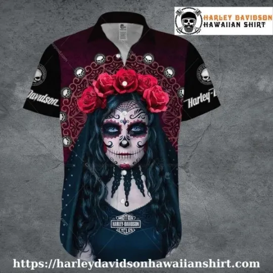 Discover Red Rose Veil Harley Motor Racing Davidsonn Davidson Aloha Shirt for Women