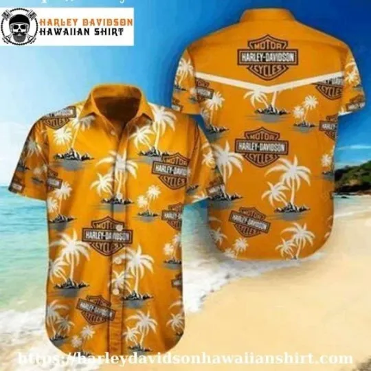 Discover Golden Sunset Palm Harley Motor Racing Davidsonn Davidson Aloha Shirt for Men