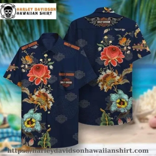 Discover Floral Pattern Harley Motor Racing Davidsonn Davidson Hawaiian Shirt for Men