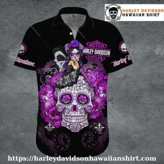 Discover Purple Sugar Skull Fairy Harley Motor Racing Davidsonn Davidson Aloha Shirt