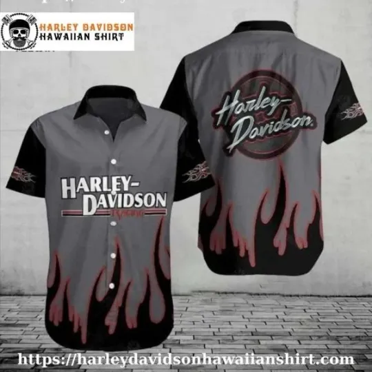 Discover Racing Flame Design Harley Motor Racing Davidsonn Davidson Aloha Shirt for Men