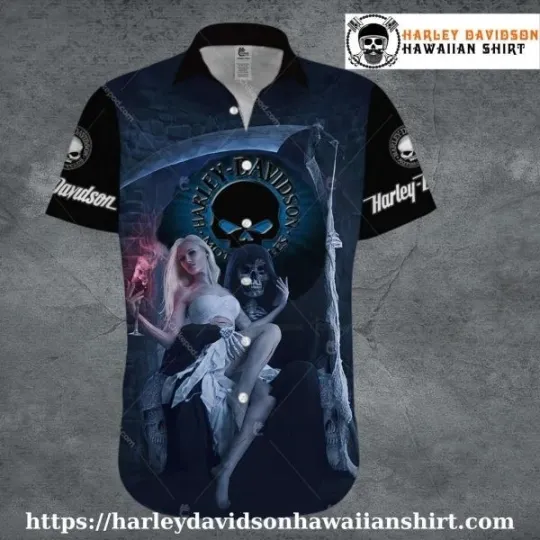 Discover Gothic Couple Embrace Harley Motor Racing Davidsonn Davidson Aloha Shirt for Wom