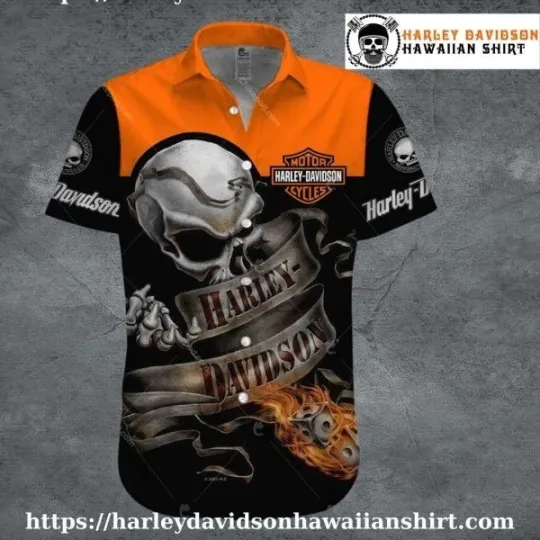 Discover Metallic Skull Banner Harley Motor Racing Davidsonn Davidson Aloha Shirt Men