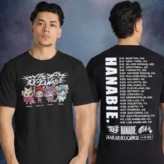 Discover Hanabie Merch North America Tour 2026 Kawaii Animals Harajuku Core T-Shirt