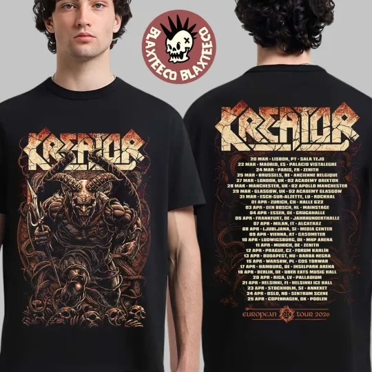 Discover Kreator Krushers Of The World European Tour 2026 Merch Skulls T-Shirt