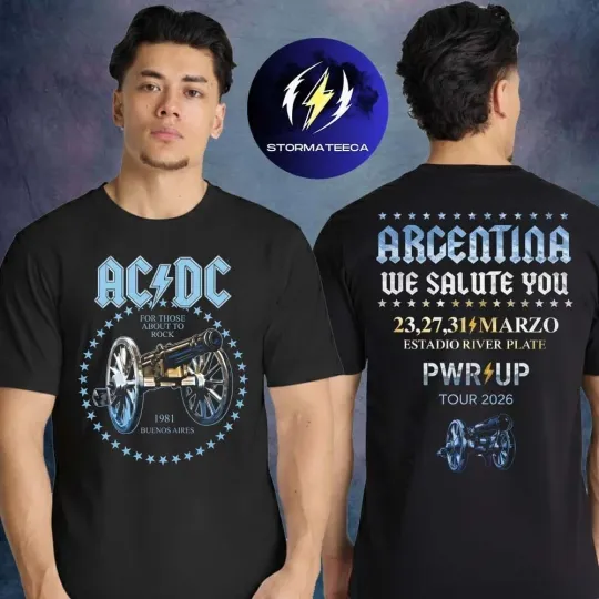 Discover Vintage AC DC Power Up Tour 2026 Argentina River Plate Two Sided Shirt New Fast