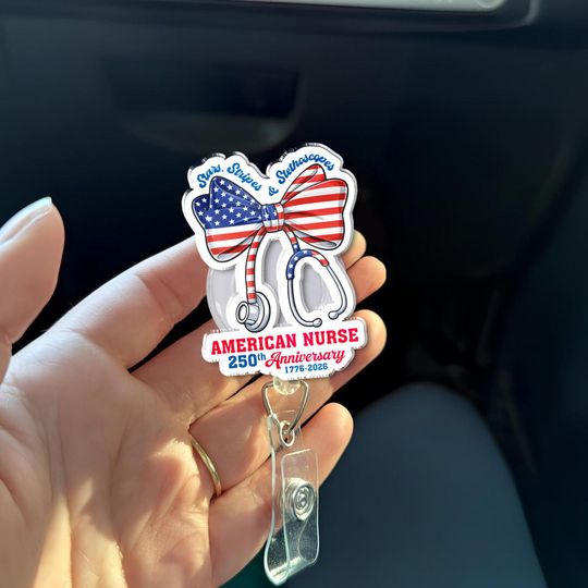 Discover Nurse America 250th Anniversary Badge Reel  Patriotic Nurse ID Holder  USA Nurse Pride Badge  Red White Blue Nursing Gift