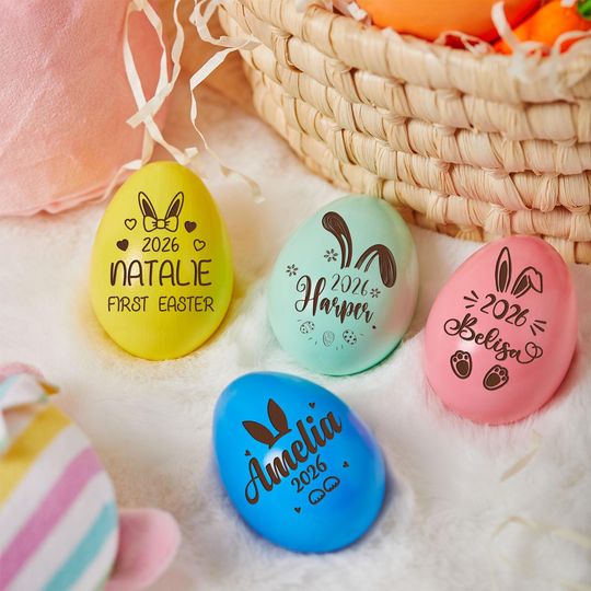 Personalized Easter Egg with Name, Custom Engraved Easter Egg with Bunny Ear, Easter Gift for Kids, Easter Basket Decor
