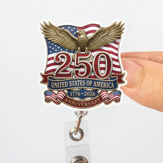 USA 250th Anniversary Badge Reel, 17762026 America Eagle Badge Holder, Patriotic Retractable ID Badge Clip, USA250 Nurse Badge