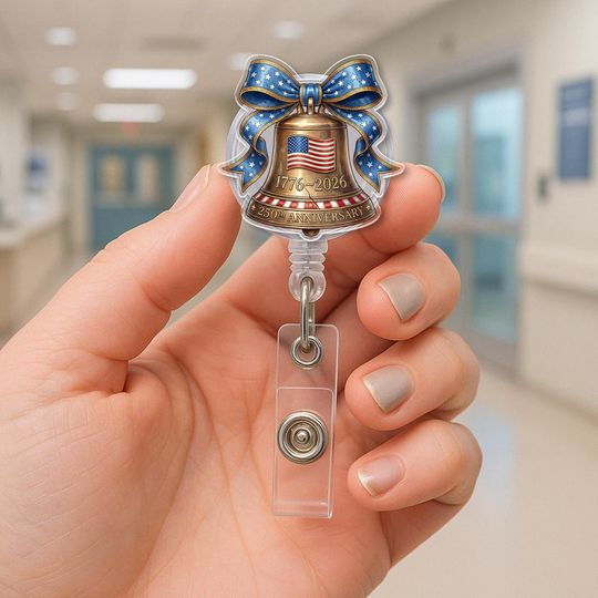 USA 250th Anniversary Badge Reel: Patriotic Liberty Bell 1776-2026 Retractable ID Holder