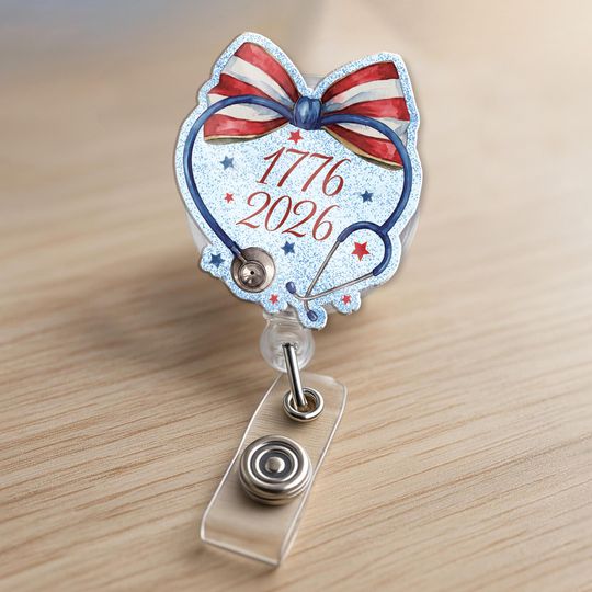 Discover 250 Years Nurse Badge Reel, America Flag Coquette Nurse ID Holder, US FLag 250th Anniversary Gift, 1776-2026 Badge, Patriotic Gift for Nurse