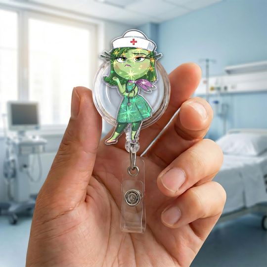 Discover Disgust Emotion Badge Reel, Funny Green Cartoon ID Holder, Retractable Badge Reel for Medical Staff, Inside Out Badge Reel NGYB17