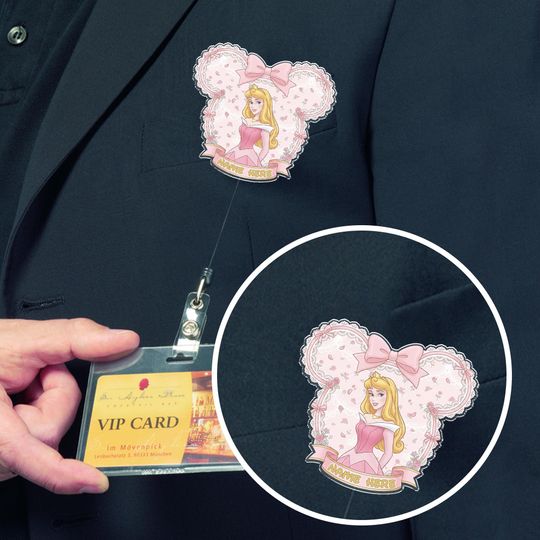 Discover Disney Aurora Princess Badge Reel, Sleeping Beauty Retractable ID Holder,Nurse Teacher Badge Reel, Hologram Badge, Funny ID Clip G5SU09-2